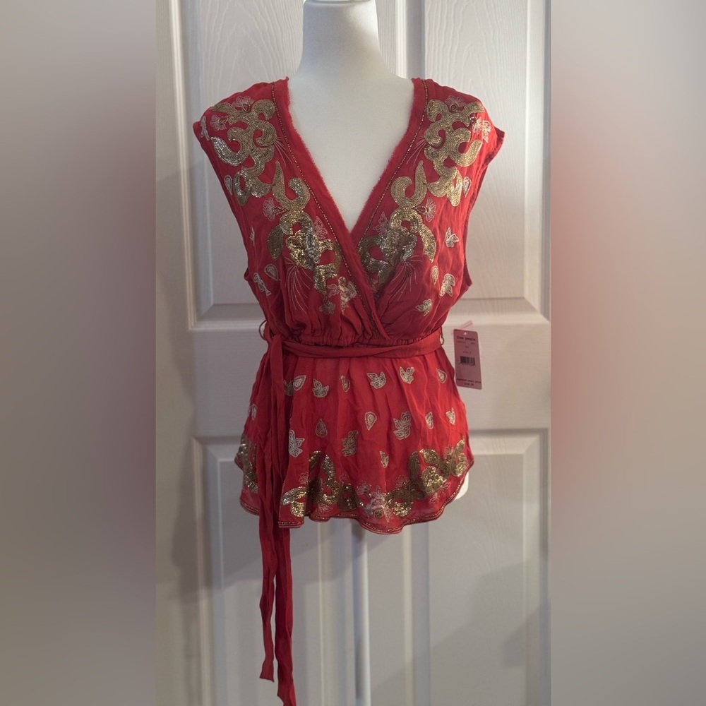 Free People Vibrant Red Top
